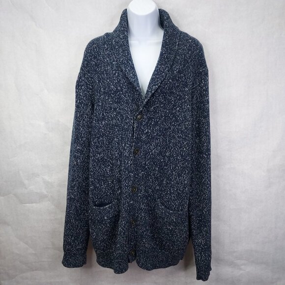 Brooklyn Calling Cardigan Men's M Grandpa Sweater Shawl Collar Blue White Fleck - Picture 1 of 15